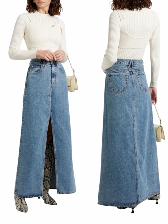SLVRLAKE Dresses & Skirts - SLVRLAKE Dallas Jean Maxi Skirt 25 Front Slit Light Wash NWT Retails $299